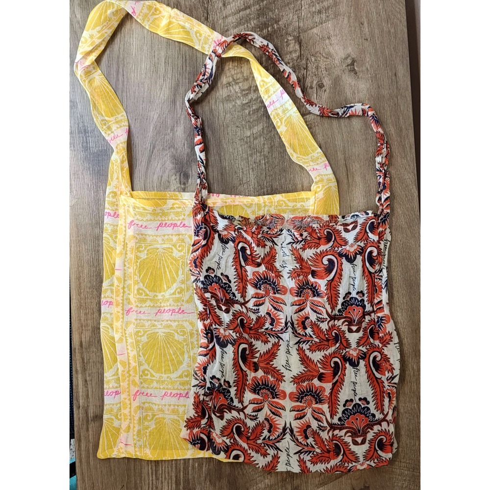Free People Tote Bag Set Women OS Yellow Red Shell Paisley Reusable Shopper 2pk